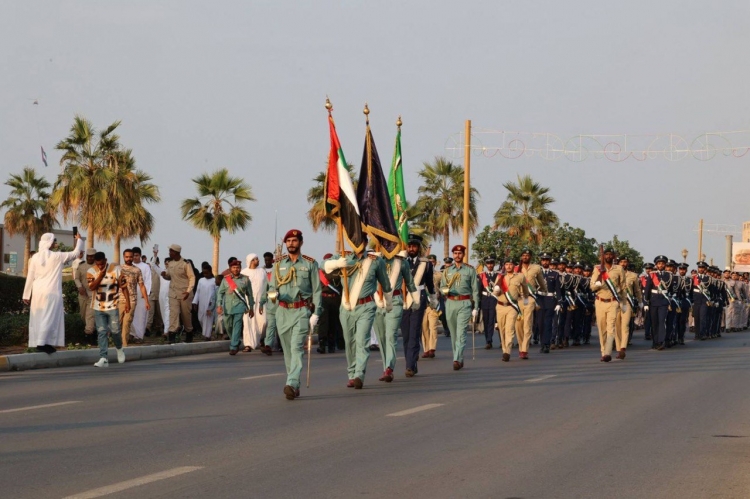شرطة عجمان تنظم مسيرة الطابور العسكري احتفاءً بعيد الاتحاد الرابع والخمسين لدولة الإمارات