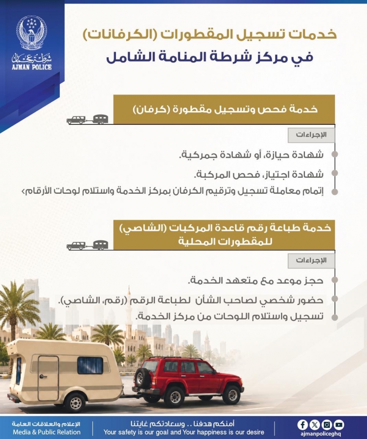 خدمات تسجيل المقطورات (الكرفانات) في مركز شرطة المنامة الشامل