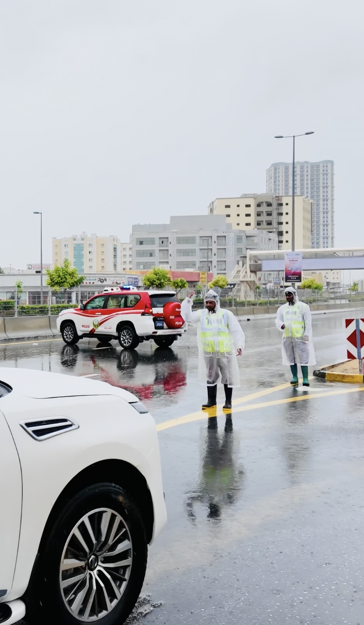 شرطة عجمان تتعامل مع تداعيات المنخفض الجوي بكل جاهزية