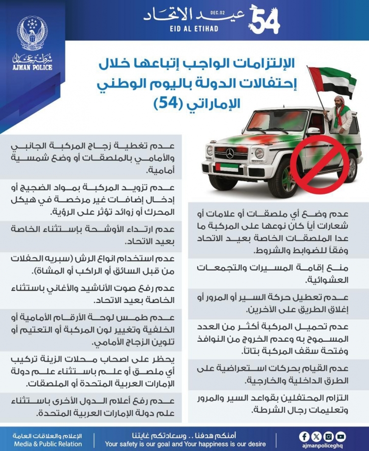 الإلتزامات الواجب إتباعها خلال إحتفالات الدولة باليوم الوطني الإماراتي (54)