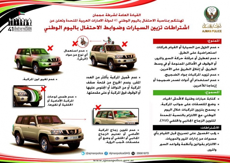 شرطة عجمان تعلن عن الضوابط المرورية والأمنية  للاحتفال باليوم الوطني 41