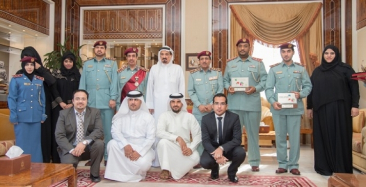 حاكم إمارة عجمان يستقبل وفد من القيادة العامة لشرطة عجمان لتهنئتهم بالفوز بالمركز الأول بجائزتين على مستوى الوطن العربي في مجال أفضل المواقع الإلكترونية الحكومية على شبكة الإنترنت